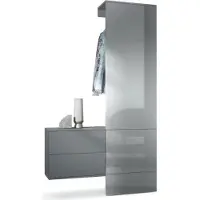 Vladon Garderobe Carlton Set 2, Germany, Wandgarderobe aus Deko-Paneel & hängender Schubladen-Kommode, Anthrazit matt/Grau Hochglanz (105 x 193 x 35 cm)