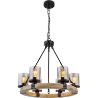 Globo Lighting Hängeleuchte, schwarz, Glas, Holz, 6-Flammig