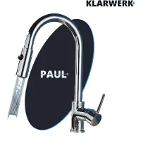 KLARWERK Paul | Premium Chrom glänzend ausziehbare Niederdruck Armatur |Edelstahl Wasserhahn Küche | Mischbatterie - 360 Grad drehbar | Boiler 3 Anschlüsse