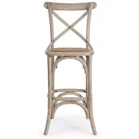 Natur24 Barhocker Cross 50 x 52 x 118 cm Ulmenholz und Rattan Grau Bar Hocker Neu