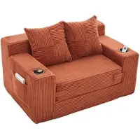 MODFU Pouf-Sofa Cord Orange mit Seitentaschen, 151 x 133 x 64 cm