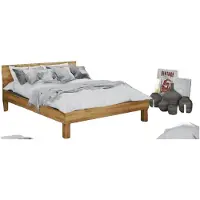 Natur24 Bett Ringo 1 Sonderlänge 90x220 Wildeiche massiv m. Holzkopfteil und Holzbeinen