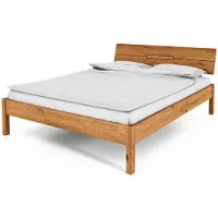 Natur24 Bett Bento 4 Sonderlänge 80x210 Wildeiche massiv Holzkopfteil und Holzbeine