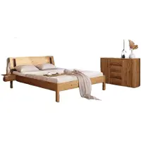 Natur24 Bett Bento 8 Sonderlänge 200x210 Wildeiche massiv mit Holzkopfteil und Holzbeine
