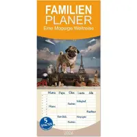 Sonstige Verlage Familienplaner 2026 - Eine Mopsige Weltreise mit 5 Spalten (Wandkalender, 21 x 45 cm) CALVENDO