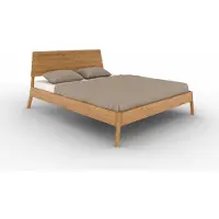 Natur24 Bett Swig 1 Sonderlänge 140x190 Wildeiche massiv mit Holzkopfteil und Holzbeinen