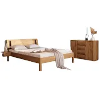Natur24 Bett Bento 8 Sonderlänge 180x190 Wildeiche massiv mit Holzkopfteil und Holzbeine