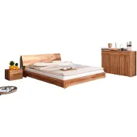 Natur24 Bett Bento 16 aus Kernbuche massiv 120x200 cm mit Holzkopfteil und Holzbeinen