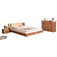 Natur24 Bett Bento 15 aus Kernbuche massiv 100x200 cm mit Holzkopfteil und Holzbeinen