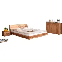 Natur24 Bett Bento 17 aus Kernbuche massiv 180x200 cm mit Holzkopfteil und Holzbeinen