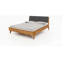 Natur24 Bett Jetro 1 Sonderlänge 90x210 Wildeiche massiv Polsterkopfteil und Holzbeine