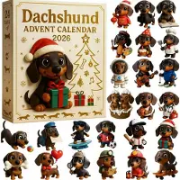 Traumheim 2026 Dachshund Adventskalender – 24 Tage 3D Dackel Figuren, Weihnachtsornamente & Geschenk für Hundefreunde