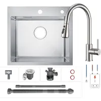 CECIPA Küchenspüle 50x45 cm mit Niederdruck ausziehbarem Wasserhahn, edelstahlspüle gebürstet Set, Spülbecken mit Niederdruckarmatur, Einbauspüle, max