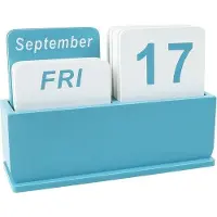 Famanu Holzkalender Bürokalender mit Tijdsindikator - Tagesplanung ohne Jahr - 15 x 10 cm naturfarben
