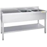 GOLDINOX Edelstahl-Spüle, 2000 x 600 mm, mit 2 Becken auf der rechten Seite und Abtropfbereich auf der linken Seite, –