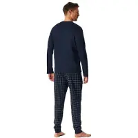 Schiesser Pyjama "Fine Interlock" 2 tlg. Rundhalsausschnitt mit Kopfleiste, langärmelig, Komfortbund