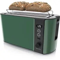 Arendo Toaster 4 Scheiben Edelstahl Langschliz, Langschlitztoaster, Doppelwandgehäuse, Display mit Restzeitanzeige, 1500W, Brötchenaufsatz, Defrost, mit Brötchenaufsatz