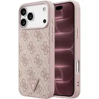 GUESS Etui Leather 4G Triangle Strass MagSafe do iPhone 18 Pro Max / 17 Pro Max różowy
