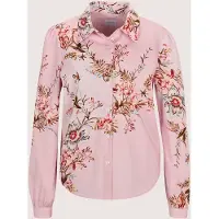 MADELEINE Hemdbluse "Bluse Hemdbluse mit floralem Druck", Damen, Gr. 34, wildrosé, nebelblau, multicolor, Modern, comfort fit, V-Ausschnitt, Blusen Hemdbluse