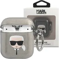 Karl Lagerfeld KLA2UKHGK AirPods 1/2cover schwarz/schwarz Glitzer Karls Kopf