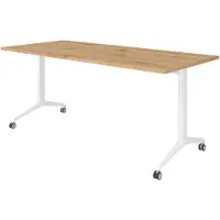 Bümö Seminartisch klappbar & fahrbar - Nachbildung: Asteiche, Größe: 180 x 80 cm, Gestell: Weiß