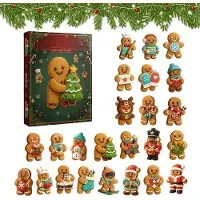 Famanu Adventskalender Figuren - Weihnachts Countdown - 24 Stück Acryl - 28x18x5 cm - Lebkuchenmann