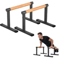 Relaxdays Parallettes, Buchenholz & Stahl, bis 120 kg, Calisthenics, HxL: 35 x 60 cm, Liegestützgriffe, schwarz-natur