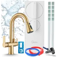 ARI 3-Wege-Küchenarmatur Venom 1 Mit Keramikkartusche, Perlator Und Schwenkbarem Auslauf, Tankloses Ro5-Umkehrosmosesystem 400 Gpd, Inox