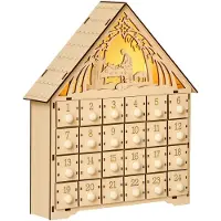 BundiGlassware Weihnachts-Advent mit Schubladen | 24 Tage Holz Light Up Countdown für Weihnachtszeit und Festdekoration