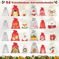 Beherger Weihnachtskalender zum Befš¹llen mit 24 wiederverwendbaren Stoffbeuteln, fš¹r Adventszeit, Weihnachtsvorbereitung, Kinderš¹berraschungen