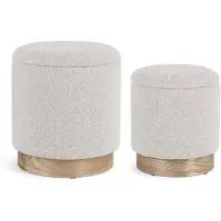 Natur24 2er Set Pouf Zoya 37 x 37 x 42 cm MDF Esche Polyester Grau Natur