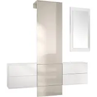 Vladon Garderobe Wandgarderobe Carlton Set 3, Germany, Korpus in Weiß matt / Paneel in Sandgrau Hochglanz