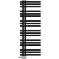 LuxeBath Badheizkörper IronEM 500x1400 mm Schwarz matt Seitenanschluss mit Anschlussgarnitur Thermostat Universal Eck- & Durchgangsform, ohne Heizstab