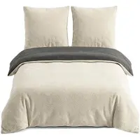 Cofi1453® Microfaser Fleece Bettwäsche mit verdecktem Reißverschluss - einfarbig & wendbar Beige-Anthrazit 240 x 220 cm + 2x (80 x 80 cm)