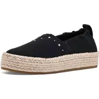 Toms Girl's Youth Valencia Espadrille, Black Brushed Twill with Studs, 37 EU