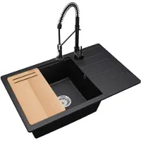 Brado Granitspüle ZIRCON 8010 Einbeckenspüle mit Schneidebrett, Siphon und Küchenarmatur