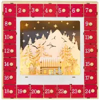 Insta24 Adventskalender mit Dorfszene 24 Schubladen MDF 34 x 7 x 34 cm Rot