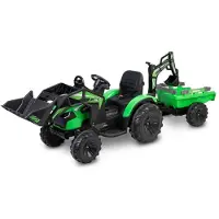 Toyz Hercules Elektro-Kindertraktor, grün, mit Frontlader, Baggerarm und Anhänger