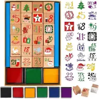 Dripio Holz-Stempel-Adventskalender 1-24, 6 Stück, DIY-Bastelset