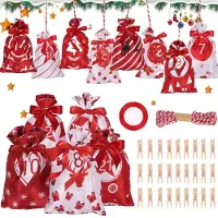 Dripio 24 Adventskalenderbeutel zum Befüllen, rot, mit Zahlen 1–24