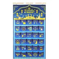 Dripio Stoff-Adventskalender Ramadan Mubarak, 30 Taschen, blau/gold, 10x10 cm