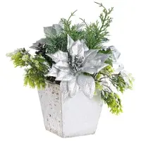 INFACTORY Weihnachts-Gesteck mit Blumen, Zweigen, Zapfen und Kunst-Schnee, 22 cm