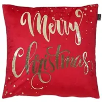 Mica Decorations Weihnachtskissen 45x45cm Samt mit Merry Christmas Schriftzug Weihnachtskissen Sofakissen Winterkissen Dekokissen für Wohnzimmer Schlafzimmer Rot Gold