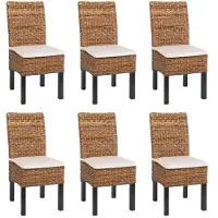 Generique 6er-Set Esszimmerstuhl Korbstuhl M69 Stuhl BALI Bananengeflecht dunkel, mit Kissen