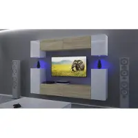 Furnitech Wohnwand Wohnzimmer - Hängend Wohnwand Modern - Regale und TV Schrank - Wohnzimmer Möbel ohne LED (AN43-17SW-HGM45 1A)