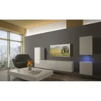 Furnitech Wohnwand Wohnzimmer - Wohnzimmer Möbel mit LED Blau - Hängend Wohnwand Modern - Regale und TV Schrank (AN16-18W-HG2 1A)