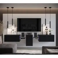 Furnitech Wohnwand Wohnzimmer - Wohnzimmer Möbel mit LED Blau - Hängend Wohnwand Modern - Regale und TV Schrank (AN98-21B-M4-1C)