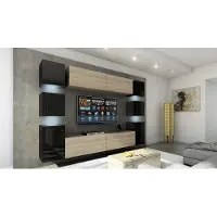 Furnitech Wohnwand Wohnzimmer - Wohnzimmer Möbel mit LED RGB - 16 Farben - Hängend Wohnwand Modern - Regale und TV Schrank (Future 14_HGM_BS_11 1B - 316 cm)