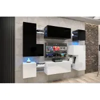 Furnitech Wohnwand Wohnzimmer - Hängend Wohnwand Modern - Regale und TV Schrank - Wohnzimmer Möbel ohne LED (Albania AN3N-21BW-HG3-1B)