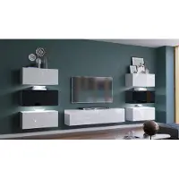 Furnitech Wohnwand Wohnzimmer - Hängend Wohnwand Modern - Regale und TV Schrank - Wohnzimmer Möbel ohne LED (Henri AN72-19WB-HG3 - 1A - 287cm)